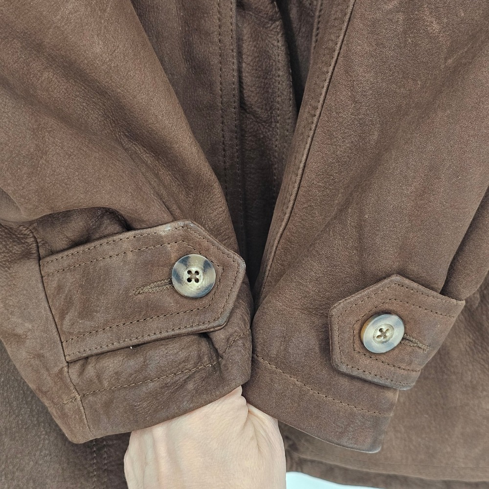 Vintage Lands End Leather Field Jacket L Brown Quilted Wool Lined Cinched Barn - Picture 5 of 13